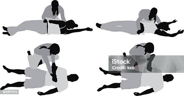 Persone Praticare Yoga Con Lassistenza Del Formatore - Immagini vettoriali stock e altre immagini di Contorno - Forma