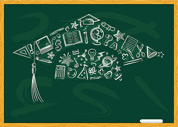 tafel graduation cap - blackboard green learning chalk stock-grafiken, -clipart, -cartoons und -symbole