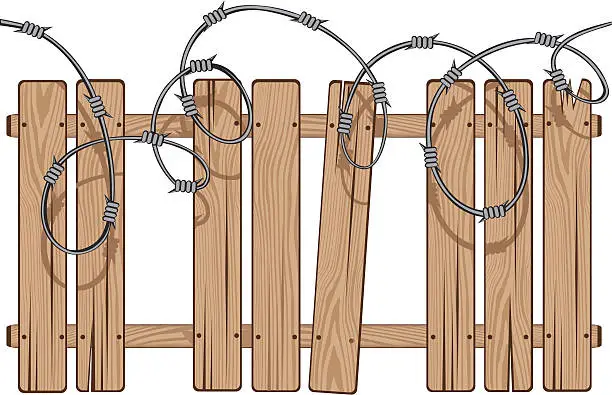 Vector illustration of Barbed Picket Fence