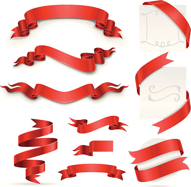 Ribbon Set (Red) vector art illustration