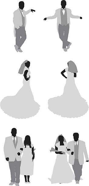 Newly wed couple Newly wed couplehttp://www.twodozendesign.info/i/1.png wedding dress back stock illustrations