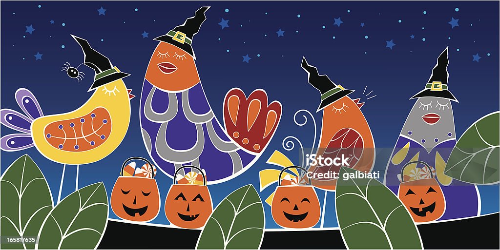 Halloween uccelli su un albero - arte vettoriale royalty-free di Albero