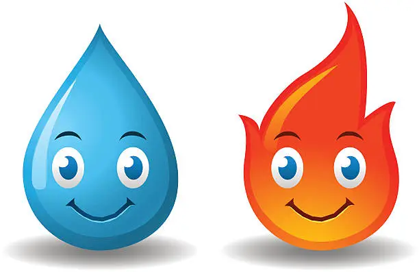 Vector illustration of Cute water and fire characters