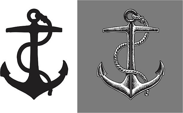 schiff vor anker - anker stock-grafiken, -clipart, -cartoons und -symbole