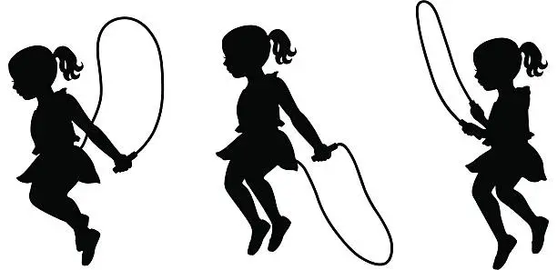 Vector illustration of Little girl jumping rope