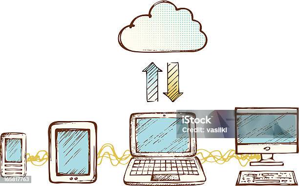Koncepcja Cloud Computing - Stockowe grafiki wektorowe i więcej obrazów Bazgroły - Rysunek - Bazgroły - Rysunek, Chmura obliczeniowa, Dane