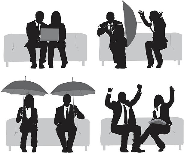 ilustrações, clipart, desenhos animados e ícones de silhueta de executivos com sofá - cheering men shouting silhouette