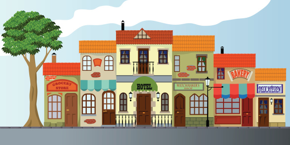 Vector illustration of an old street .Gradients used. CMYK.900x450px. Objects grouped for easy editing. Created with AI CS3.