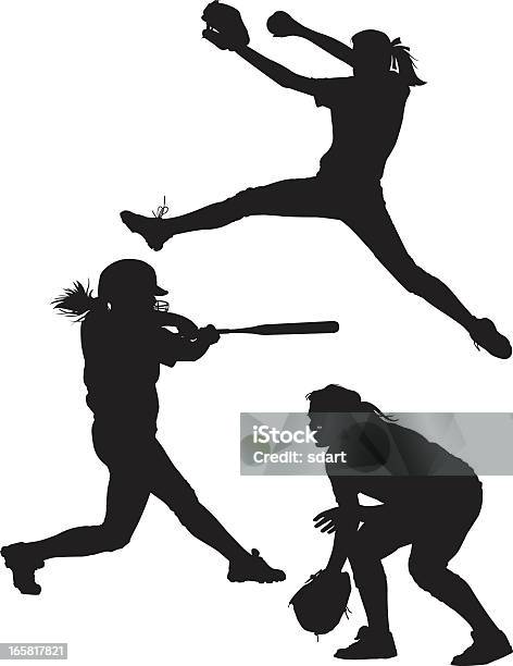 Softball Silhouettes Stock Illustration - Download Image Now - Softball - Sport, In Silhouette, Women