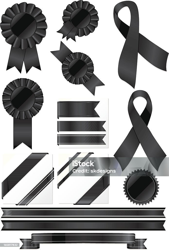 Black Rosettes, e conjunto de adesivos e fitas - Vetor de Cor Preta royalty-free