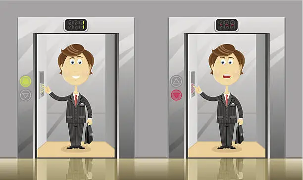 Vector illustration of Going up and down in elevator