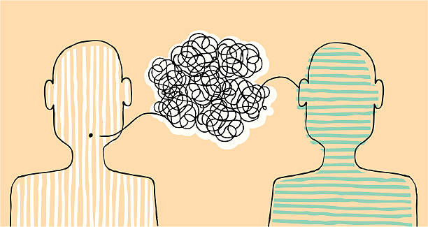 Communicating a message Communication between two people. listening stock illustrations