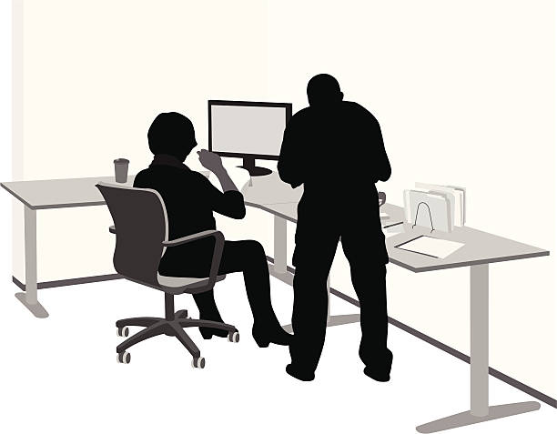 Home Office Vector Silhouette A-Digit working at home study desk silhouette stock illustrations