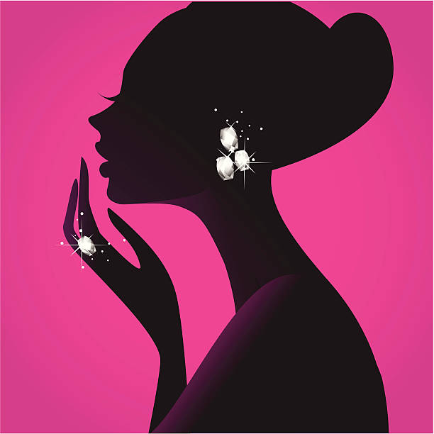 Girl's Best Friend (Diamonds) Vector illustration of an elegant female silhouette with sparking accessories. This super chic illustration is also super easy to edit. Download comes with an un-cropped (top of the hair) PNG file. This image is great for beauty / accessories related projects.  haute couture stock illustrations