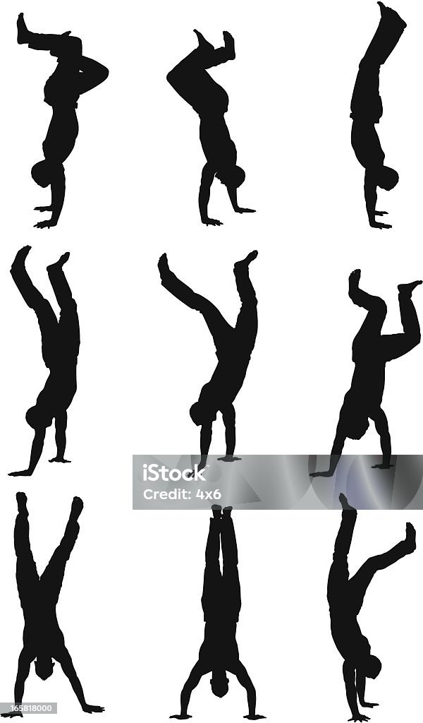 Multiple images of a man doing handstand Multiple images of a man doing handstandhttp://www.twodozendesign.info/i/1.png Gymnastics stock vector