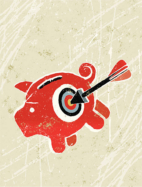 свинья-копилка, целевой и стрелка - home finances bringing home the bacon business finance stock illustrations