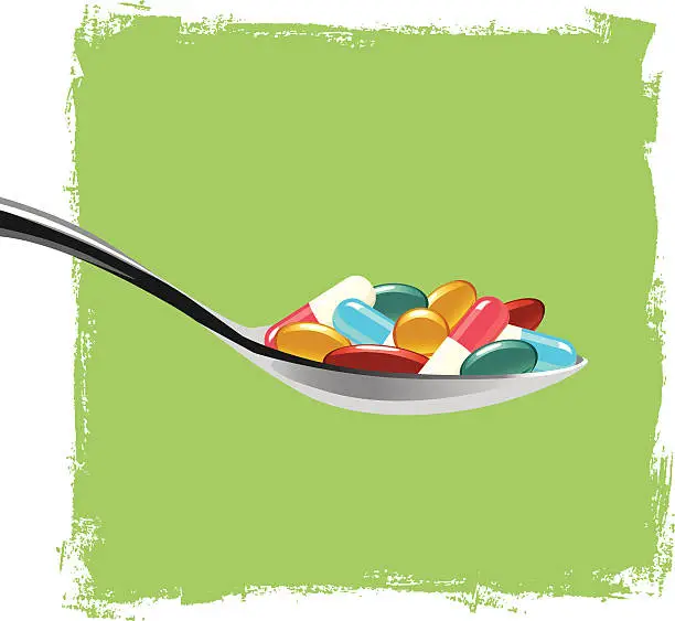 Vector illustration of Spoon full of capsules