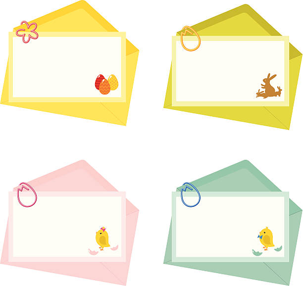 пасха и новорожденный письмо с конверт - baby chicken eggs young bird easter stock illustrations