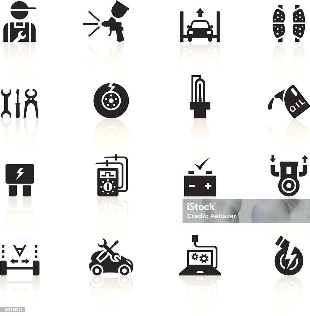 Black Symbols - Automobile Repair Shop Illustration representing different automobile repair shop related icons. Icon Symbol stock vector