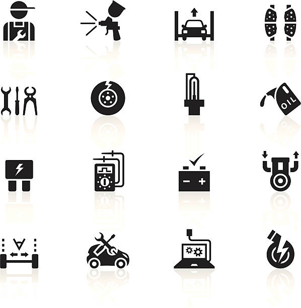 Black Symbols - Automobile Repair Shop Illustration representing different automobile repair shop related icons. electrical fuse stock illustrations