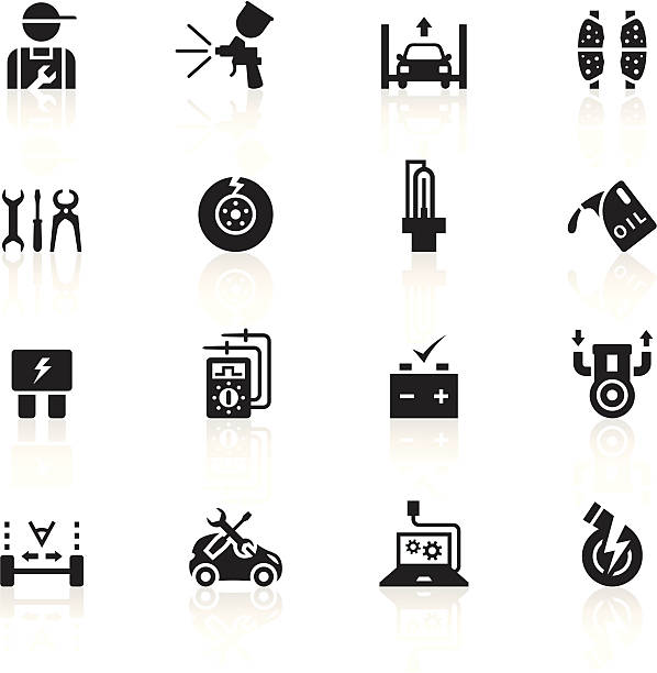 Black Symbols - Automobile Repair Shop Illustration representing different automobile repair shop related icons. fuse cartoons stock illustrations