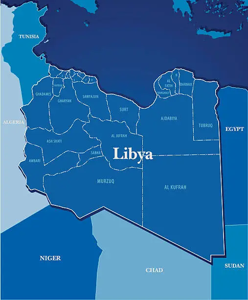 Vector illustration of Map Of Libya-Blue