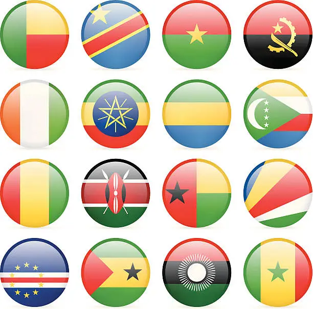 Vector illustration of Round Flag Icon collection - Africa