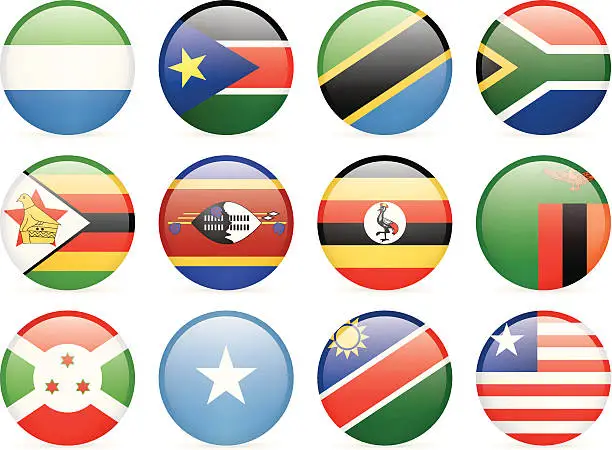 Vector illustration of Round Flag Icon Collection - Africa
