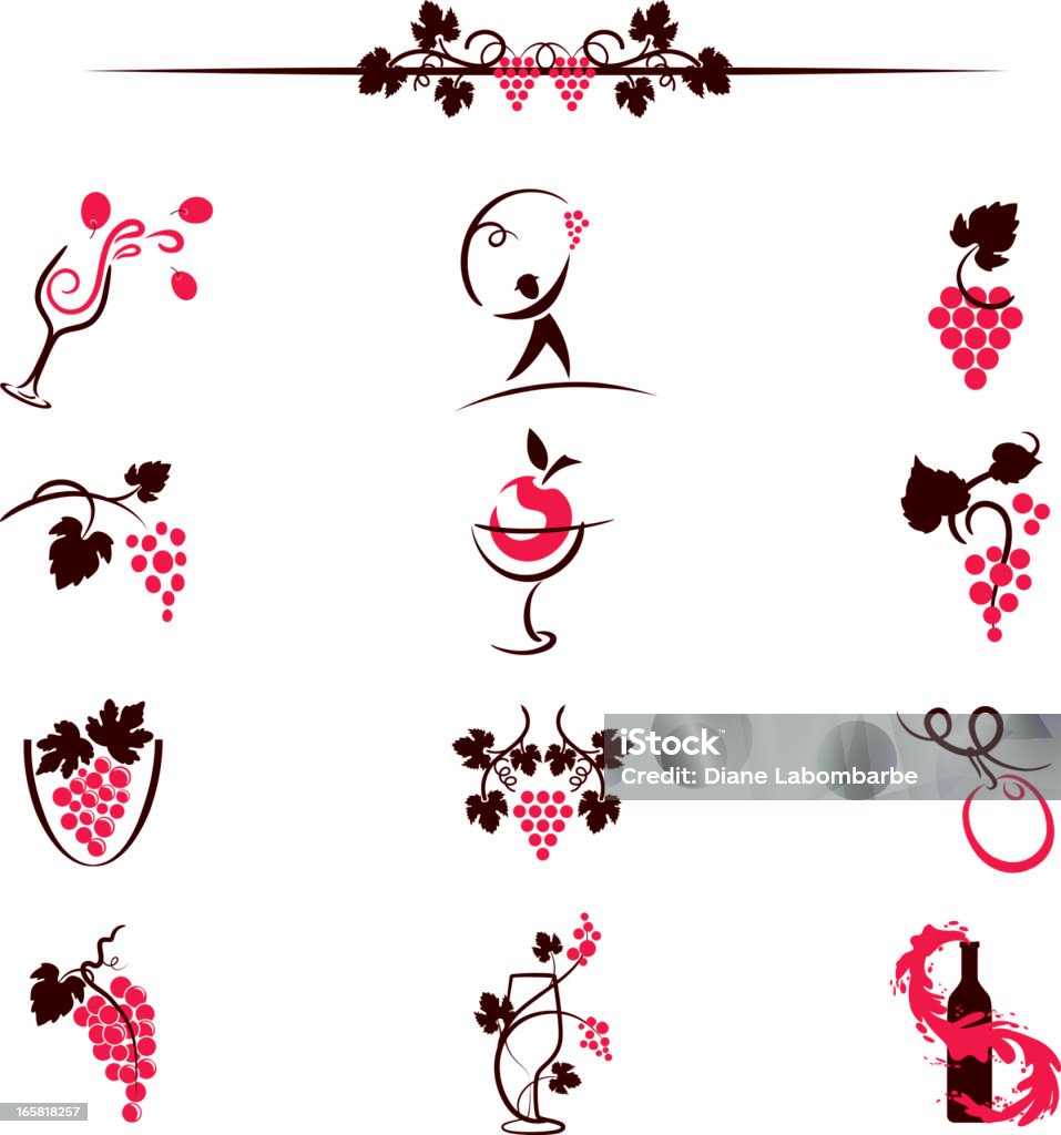 Skizzenhafte schlicht gehaltenen Wine Elemente Computer Symbole Illustrationen - Lizenzfrei Traube Vektorgrafik