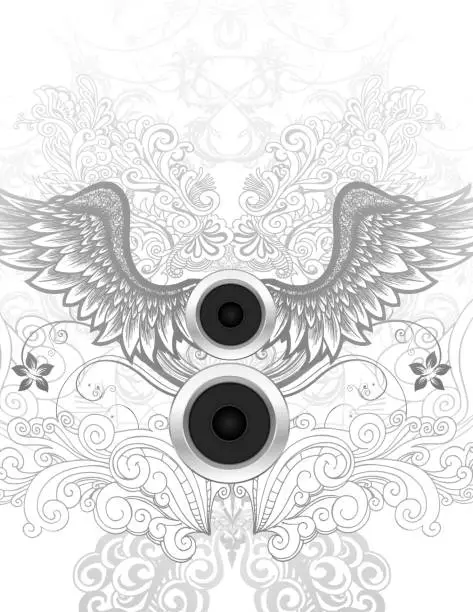Vector illustration of speaker wing and music
