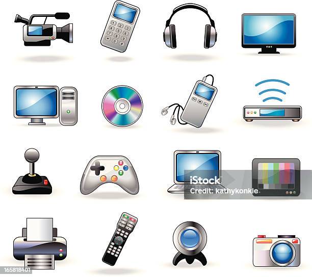 소비자 전자 아이콘 가정용 캠코더에 대한 스톡 벡터 아트 및 기타 이미지 - 가정용 캠코더, 노트북, 리모콘