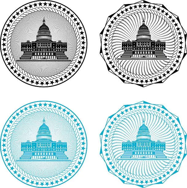 Vector illustration of Four different black or blue congressional stamps