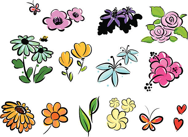 bundle flowers set vector art illustration