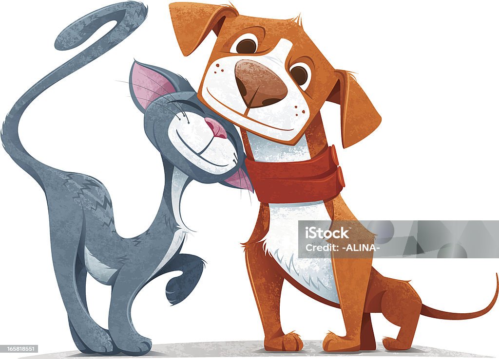 Friendly cartoon cat and dog on a white backdrop Cartoon Cat and Dog - Vector Illustration Domestic Cat stock vector