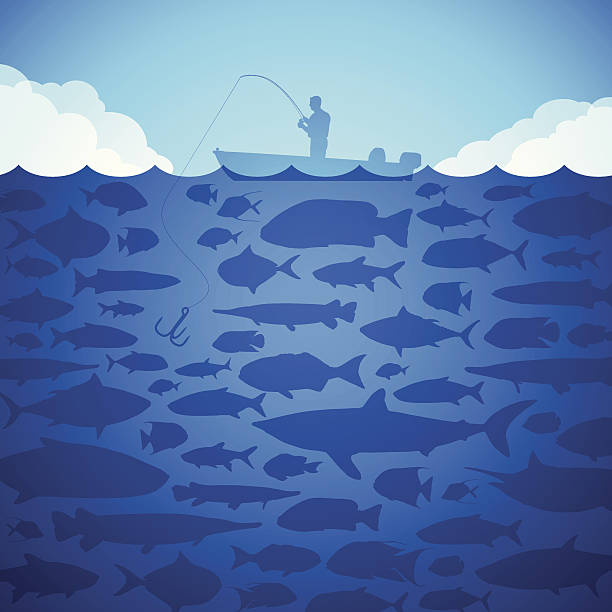 Fishing Fishing background with copy space.  fish silhouettes stock illustrations