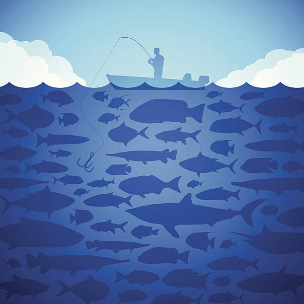 Fishing Fishing background with copy space.  river silhouettes stock illustrations