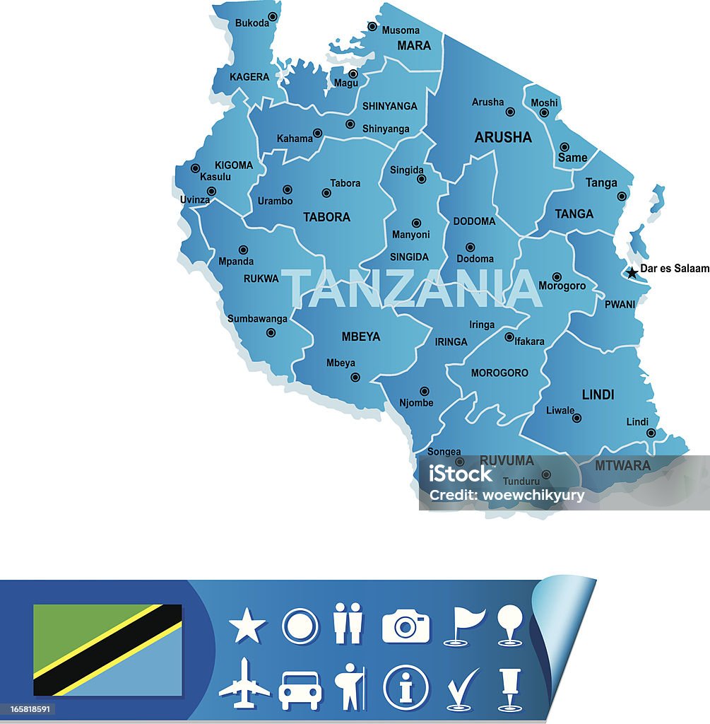 Танзания Векторная карта - Векторная графика Африка роялти-фри