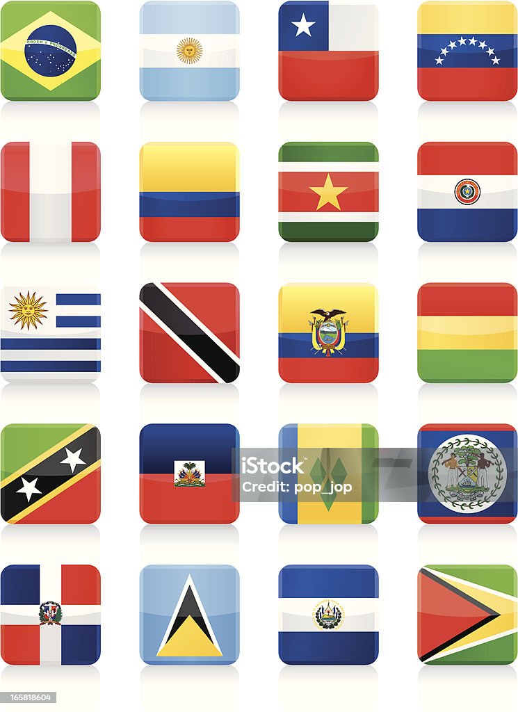 Cuadrado bandera icono colección-Sur y América Central - arte vectorial de Bandera paraguaya libre de derechos