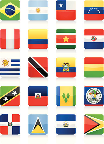 квадратный значок коллекции-южная и центральная америка - flag of belize stock illustrations