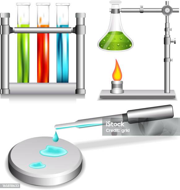 Química - Arte vetorial de stock e mais imagens de Gota - Líquido - Gota - Líquido, Proveta, ADN