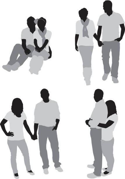 ilustrações, clipart, desenhos animados e ícones de casal romântico - couple full length embracing white background