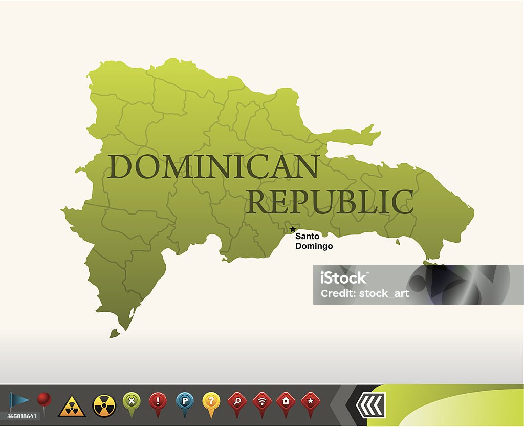 República Dominicana con iconos de navegación Mapa - arte vectorial de Azul libre de derechos
