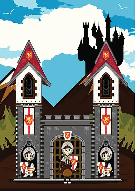 Vector illustration of Crusader Knights at Castle