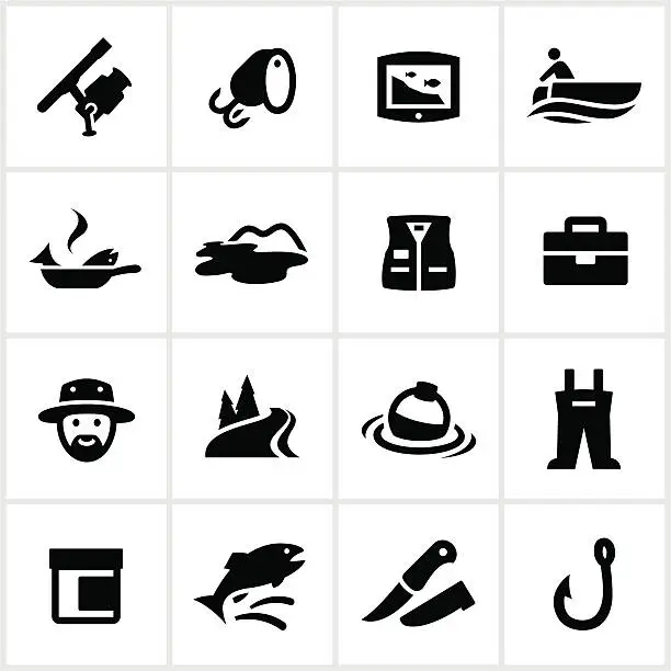 Vector illustration of Black Fishing Icons