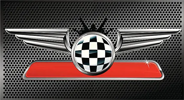 Vector illustration of Silver winged racing emblem