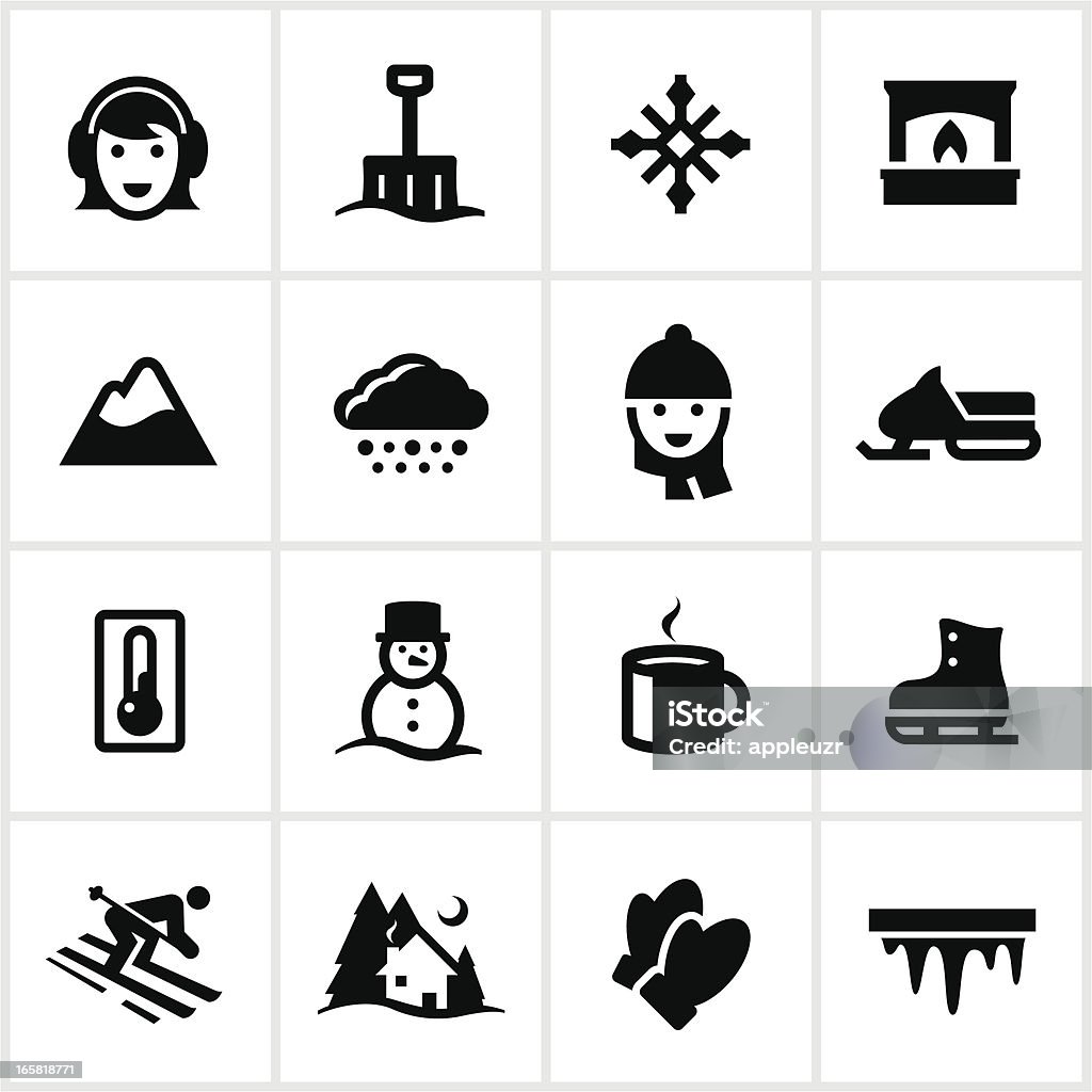 Czarny Zima ikony - Grafika wektorowa royalty-free (Symbol)