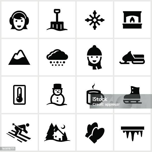 Preto Ícones De Inverno - Arte vetorial de stock e mais imagens de Símbolo - Símbolo, Pá para neve, Símbolo de ícone