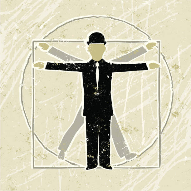 ilustraciones, imágenes clip art, dibujos animados e iconos de stock de vitruvian un hombre de negocios mostrando proporción diagrama - correlation