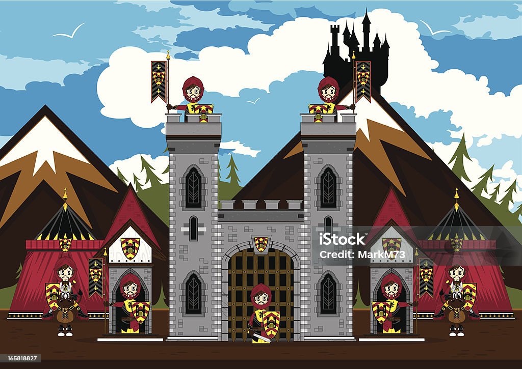 Ładny Knights na średniowieczny zamek z przesunięciem - Grafika wektorowa royalty-free (Architektura)