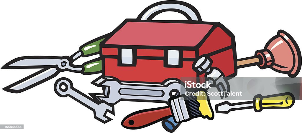 Toolbox A toolbox over flowing with tools.Please check out my other images :) Adjustable Wrench stock vector